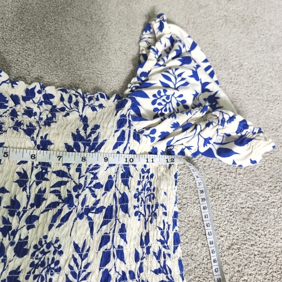 Milkmaid Coquette Girl Puff Sleeve Print Midi Maxi Dress Smockey Stretchy Size M - Picture 9 of 13